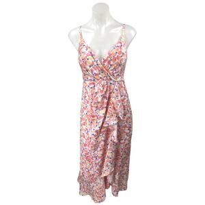 Coco Multicolor Floral Sleeveless Ruffle Cami Camisole Tank Midi Sheath Dress L